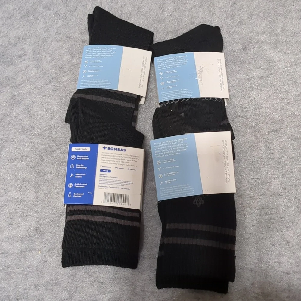 BOMBAS Black Calf Socks size Small (4-7.5) NWT (Lot Of 4)
